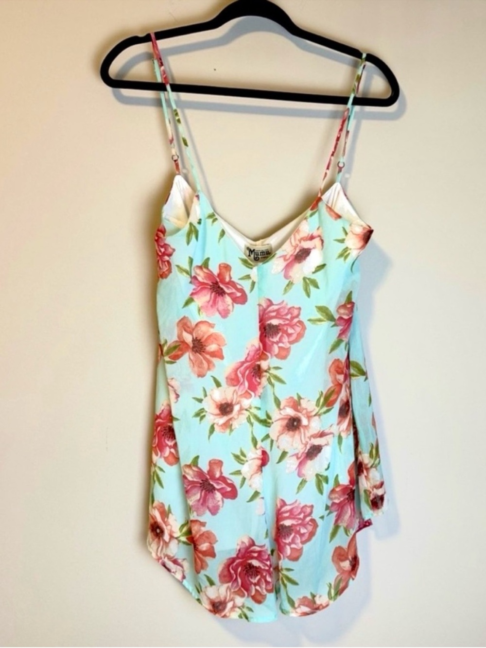 Show Me Your MuMu Teal Floral Cami Rascal Romper with Pink Blooms Size Small